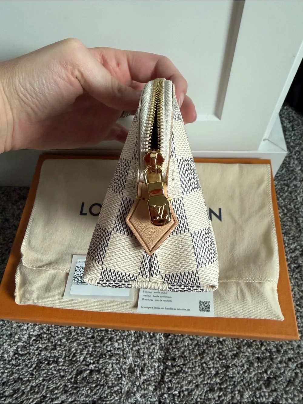 Louis Vuitton Damier Azur Mini Pouch in Cream and Light Gray